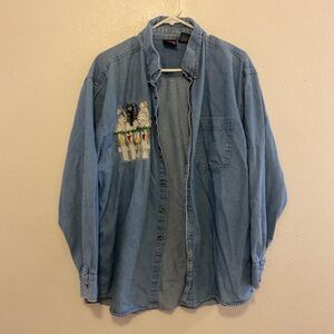 Men's Embroidered Light Blue Shirt Jacket